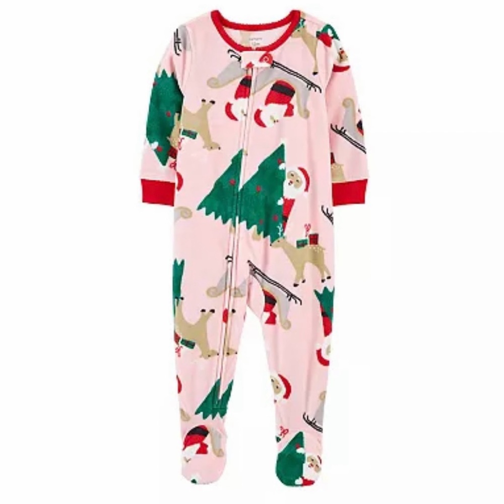 NWT Carter’s Newborn Girl Santa Fleece 1pc Pajamas